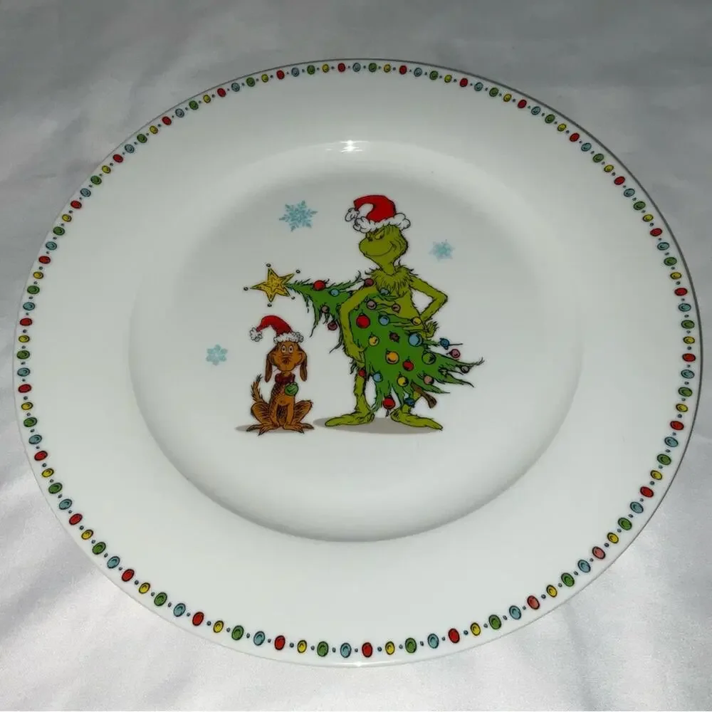 NEW ZRIKE DR SEUSS HOW THE GRINCH STOLE CHRISTMAS MAX WHITE DINNER PLATE 10.5”